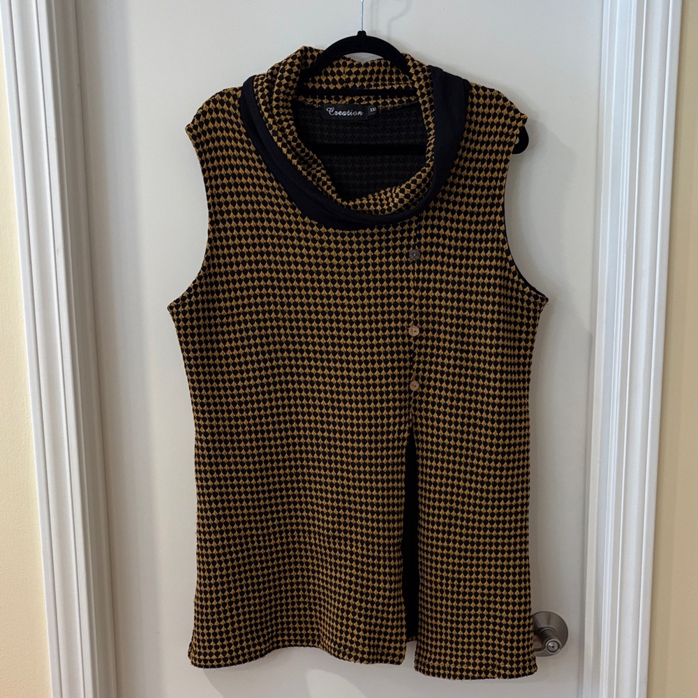 Cowl Neck Sleeveless Sweater - Black and Mustard Yellow